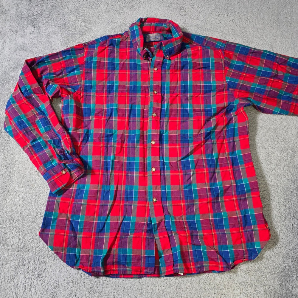Pendleton Mens XL Sir Pendleton Wool Plaid Button Down Shirt Red‎ Multi Flannel